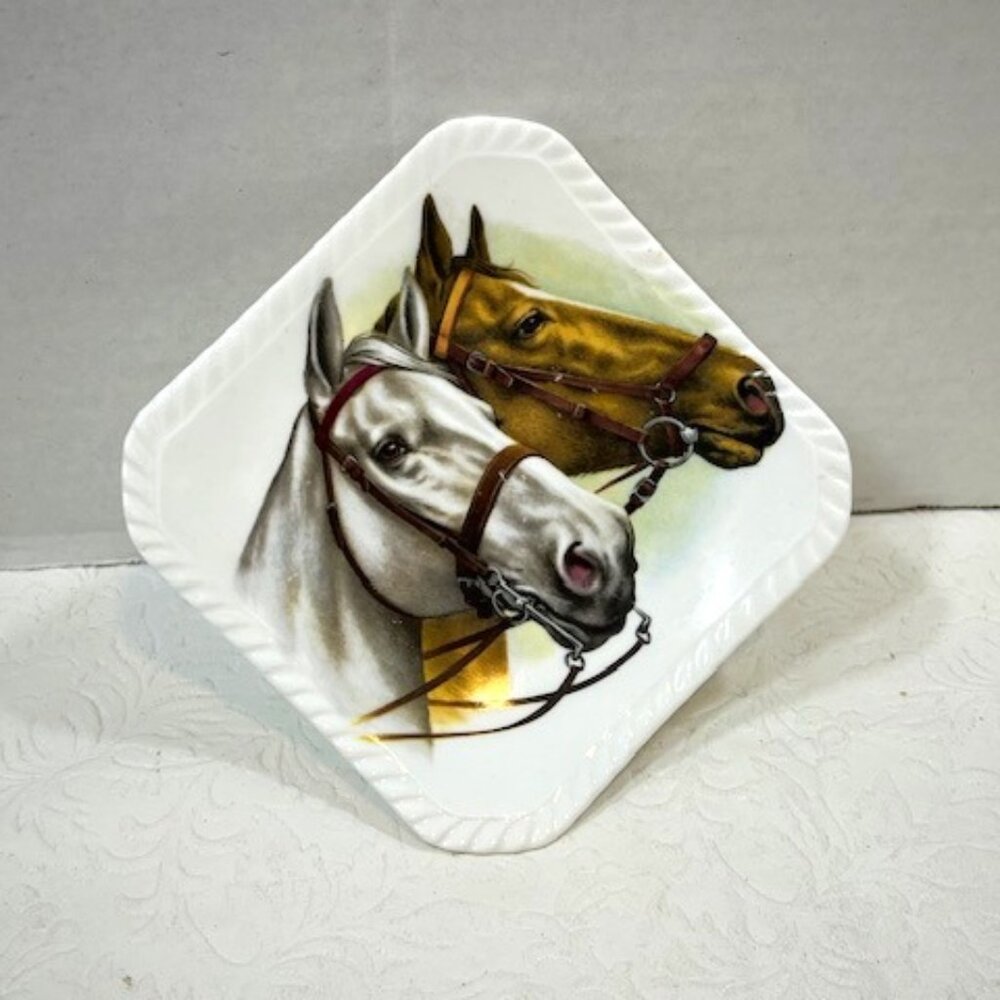 VTG Horses Head Plate Royal Adderley Floral Bone China Trinket Jewelry Dish